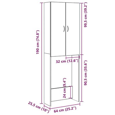 vidaXL Skrinka na práčku, staré drevo 64x25,5x190 cm