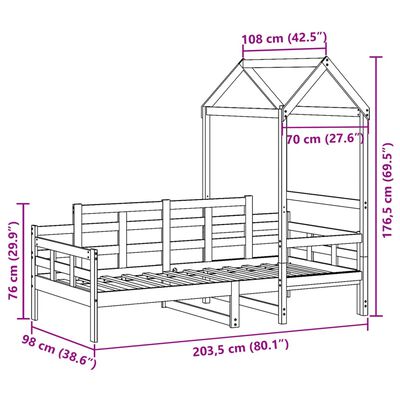 vidaXL Denná posteľ so strieškou 90x200 cm borovicový masív