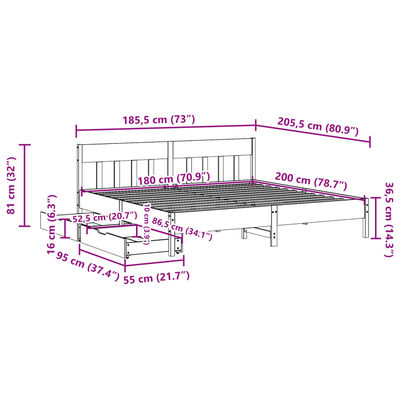 vidaXL Posteľ bez matraca biela 180x200 cm masívna borovica