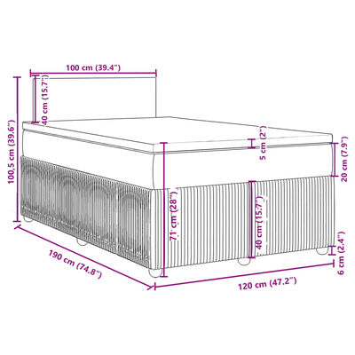 vidaXL Posteľný rám boxsping s matracom, modrá 120x190 cm, zamat