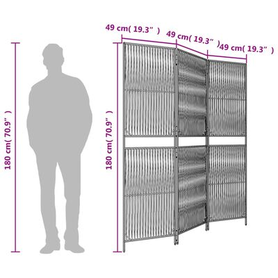 vidaXL Paraván 3 panely sivý polyratan