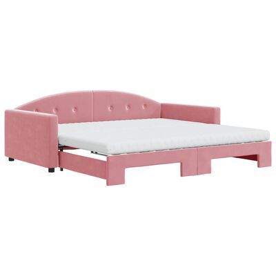vidaXL Rozkladacia denná posteľ s matracmi ružová 100x200 cm zamat