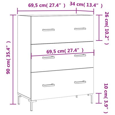 vidaXL Komoda dymový dub 69,5x34x90 cm kompozitné drevo