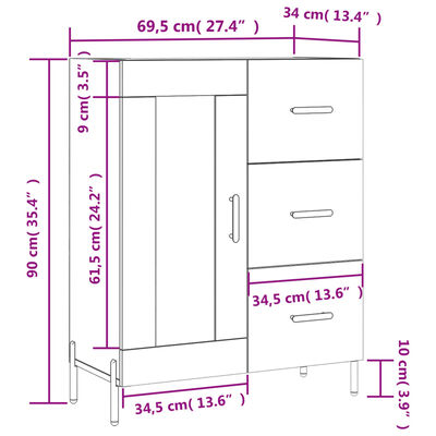 vidaXL Komoda hnedý dub 69,5x34x90 cm kompozitné drevo