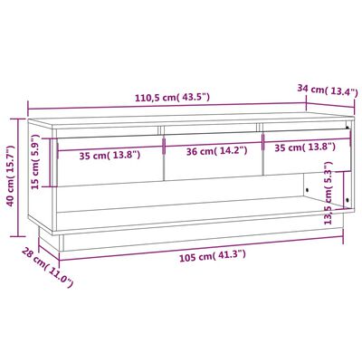 vidaXL TV skrinka 110,5x34x40 cm masívna borovica