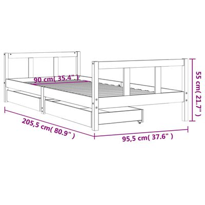 vidaXL Rám detskej postele so zásuvkami biely 90x200 cm mas. borovica