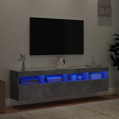 vidaXL TV nástenné skrinky s LED svetlami 2 ks betón. sivé 80x30x40 cm
