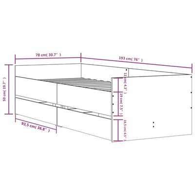 vidaXL Rám postele so zásuvkami betónový sivý 75x190cm malé jednolôžko