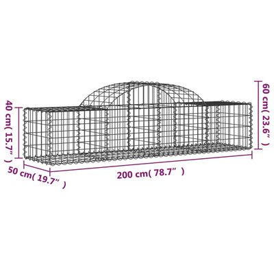 vidaXL Oblúkový gabionový kôš 11 ks 200x50x40/60 cm pozinkované železo