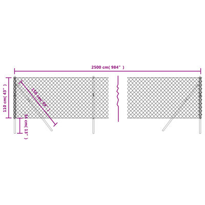 vidaXL Drôtený plot strieborný 1,1x25 m