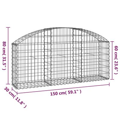 vidaXL Oblúkový gabionový kôš 150x30x60/80 cm pozinkované železo