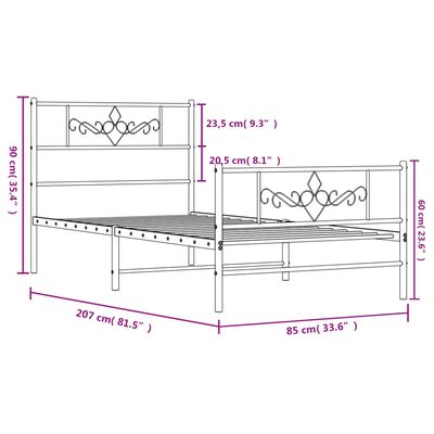 vidaXL Kovový rám postele s čelom a podnožkou čierny 80x200 cm