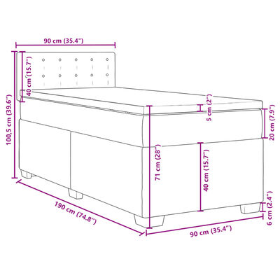 vidaXL Posteľný rám boxsping s matracom bledosivý 90x200 cm látka