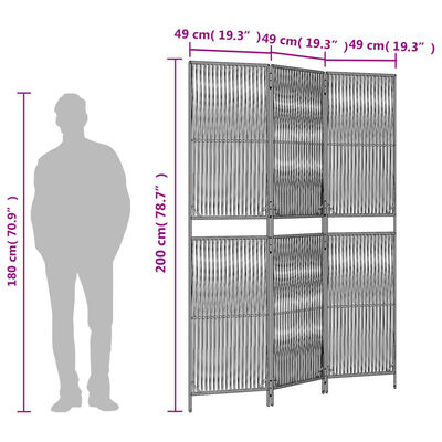 vidaXL Paraván 3 panely sivý polyratan