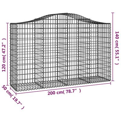 vidaXL Oblúkové gabionové koše 2 ks 200x50x120/140 cm pozink. železo