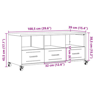 vidaXL TV skrinka antracit 100,5x39x43,5 cm oceľ valcovaná za studena