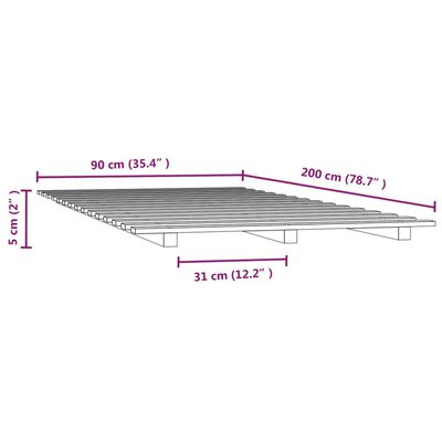 vidaXL Posteľný rám sivý 90x200 cm borovicový masív