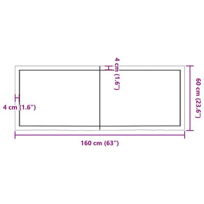 vidaXL Nástenná polica tmavohnedá 160x60x(2-4)cm ošetrený dubový masív