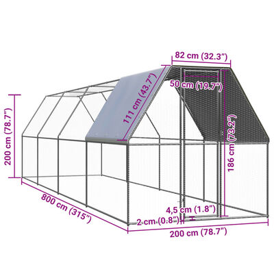 vidaXL Klietka pre sliepky 2x8x2 m pozinkovaná oceľ