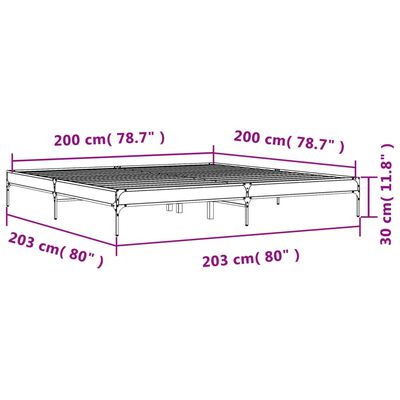 vidaXL Posteľný rám hnedý dub 200x200 cm kompozitné drevo a kov