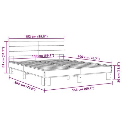 vidaXL Posteľný rám dymový dub 150x200 cm kompozitné drevo a kov