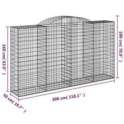 vidaXL Oblúkové gabiónové koše 17 ks 300x50x160/180cm pozink. železo