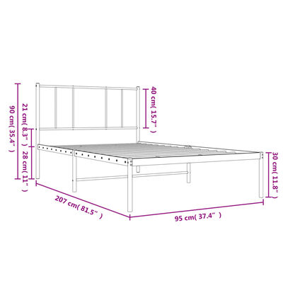 vidaXL Kovový rám postele s čelom čierny 90x200 cm