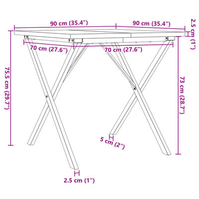 vidaXL Jedálenský stolík v tvare X 90x90x75,5 cm borovica a liatina