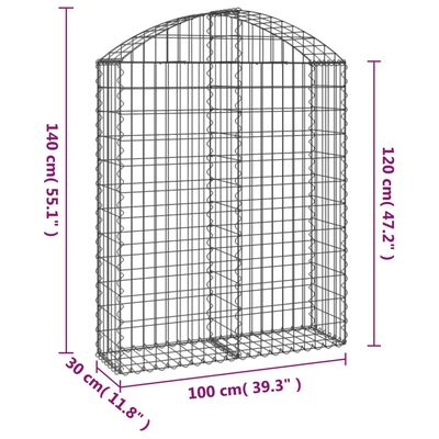 vidaXL Oblúkový gabionový kôš 100x30x120/140cm pozinkované železo