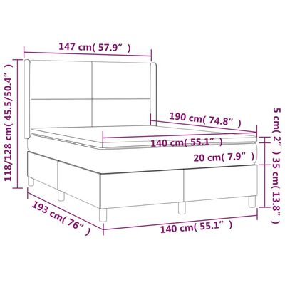 vidaXL Posteľný rám boxsping s matracom tmavomodrý 140x190 cm zamat