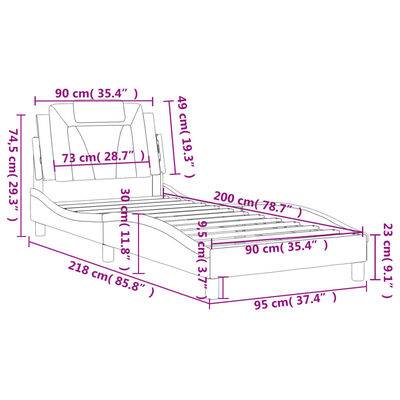 vidaXL Posteľný rám s čelom biely 90x200 cm umelá koža