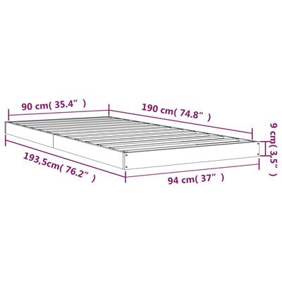 vidaXL Rám postele čierny 90x190 cm jednolôžko masívna borovica