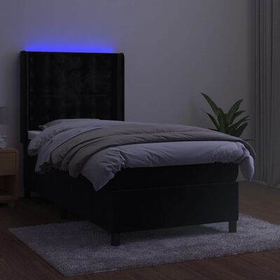 vidaXL Posteľ boxsping s matracom a LED čierna 100x200 cm zamat