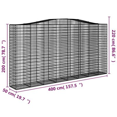 vidaXL Oblúkový gabionový kôš 3 ks 400x50x200/220cm pozinkované železo