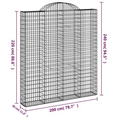 vidaXL Oblúkové gabionové koše 15 ks 200x30x220/240cm pozinkov. železo