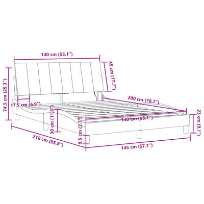 vidaXL Rám postele s LED svetlami bledosivý 140x200 cm zamat