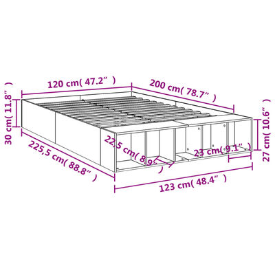 vidaXL Posteľný rám dymový dub 120x200 cm kompozitné drevo