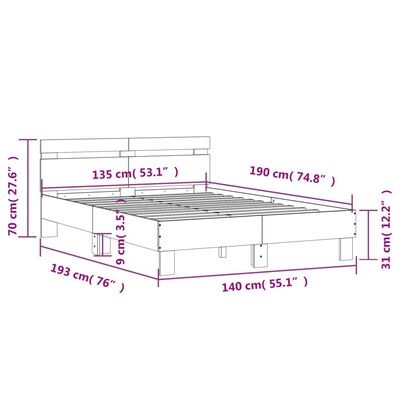 vidaXL Posteľný rám s čelom biely 135x190 cm kompozitné drevo