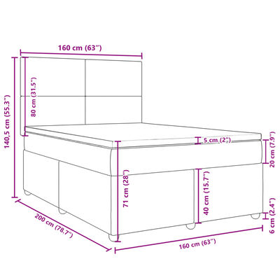 vidaXL Posteľný rám boxspring s matracom krémový 160x200 cm látka