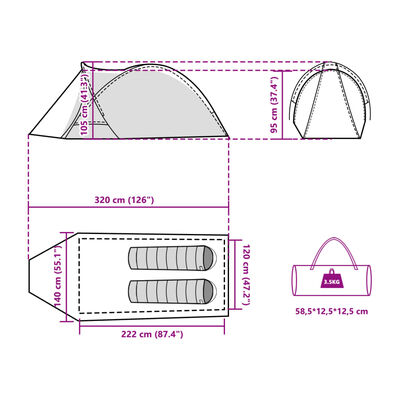 vidaXL Kempingový stan, kupola, 2 osoby, biely, zatemňovacia látka