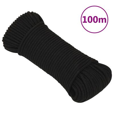 vidaXL Pracovné lano čierne 4 mm 100 m polyester