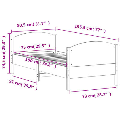 vidaXL Posteľ bez matraca 75x190 cm masívna borovica