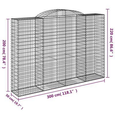 vidaXL Oblúkové gabionové koše 9ks 300x30x200/220cm pozinkované železo