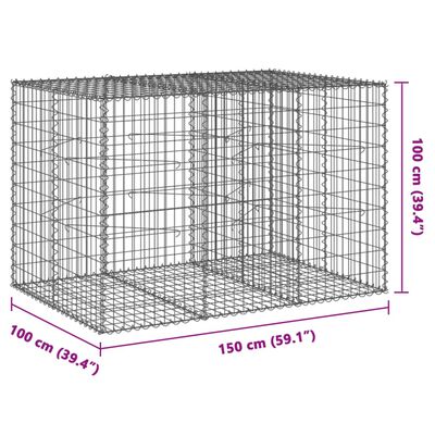 vidaXL Gabiónový kôš s krytom 150x100x100 cm pozinkované železo