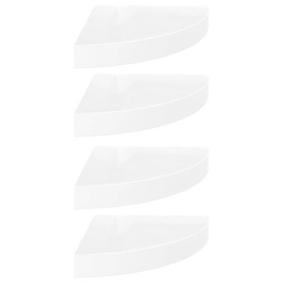 vidaXL Plávajúce rohové police 4 ks, lesklé biele 25x25x3,8 cm, MDF
