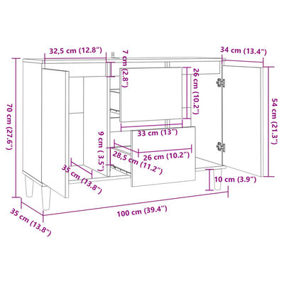 vidaXL Komoda dymový dub 101x35x70 cm kompozitné drevo