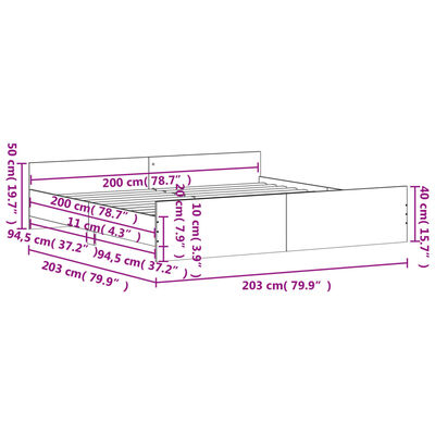 vidaXL Posteľný rám s predným a zadným čelom, tmavý dub 200x200 cm