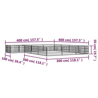 vidaXL Ohrádka pre psov 16 panelov čierna 100x50 cm práškovaná oceľ