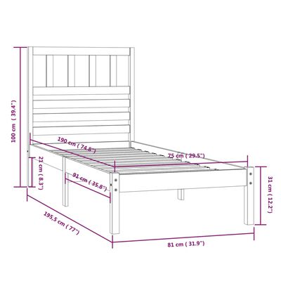 vidaXL Posteľný rám medový borovicový masív 75x190 cm malé jednolôžko