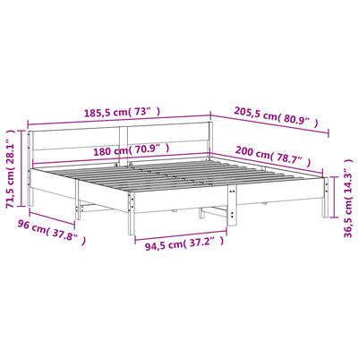 vidaXL Posteľ bez matraca biela 180x200 cm masívna borovica